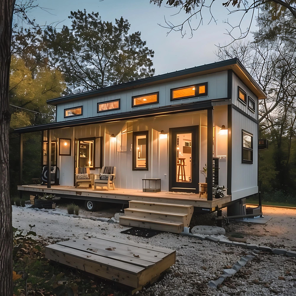 Custom tiny home style ADU with front porch built in Los Angeles by LA DREAM ADU